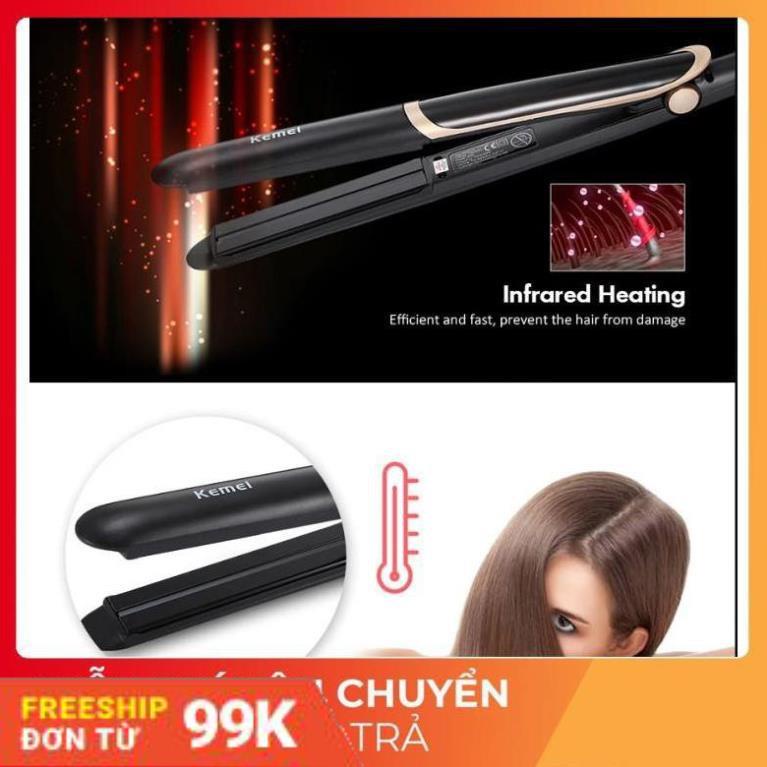 [Giảm 50%]  Máy Uốn Duỗi Tóc Kemei Km 2219, Máy Làm Xoăn Tóc Cao Cấp 2 in 1 Phiên Bản Mới Nhất 2020