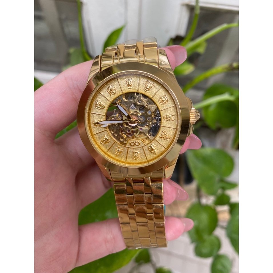 Đồng hồ cơ nam tự động TEVISE 12 con giáp vàng lộ máy, không cần dùng pin