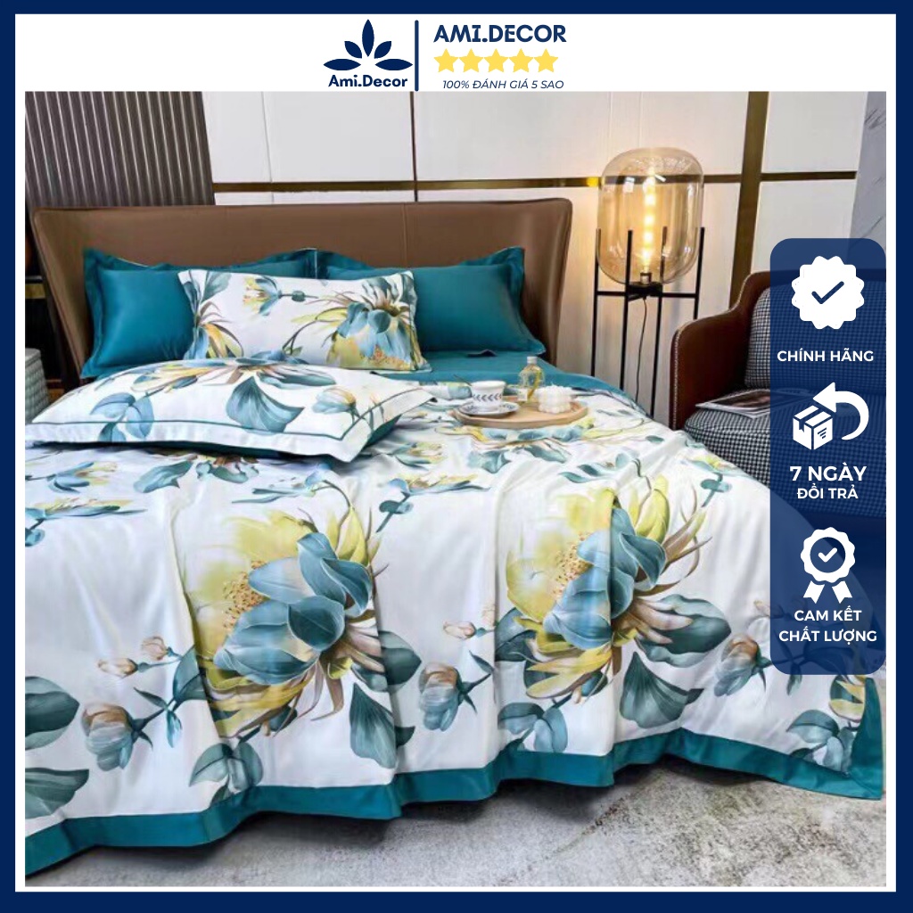Bộ chăn ga gối lụa thái chăn trần bông cao cấp, ga gối lụa mát và mềm mịn không xù nhiều mẫu đẹp miễn phí bo chun