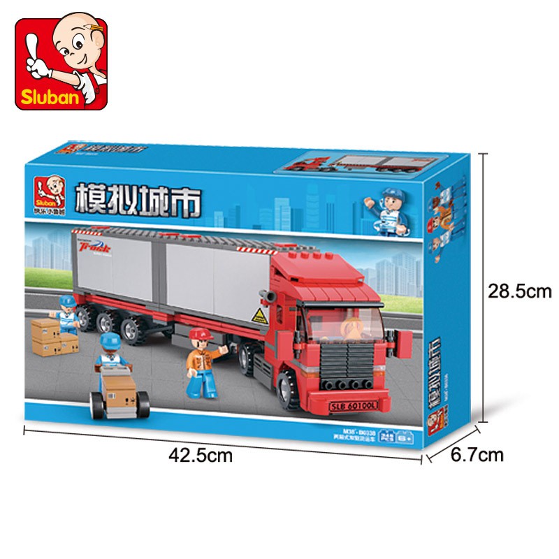 Sluban 0338 - Đồ chơi Xe tải chở hàng Container - CONTAINER TRUCK SERIES 0338 VAN HEAVY CARGO TRUCK