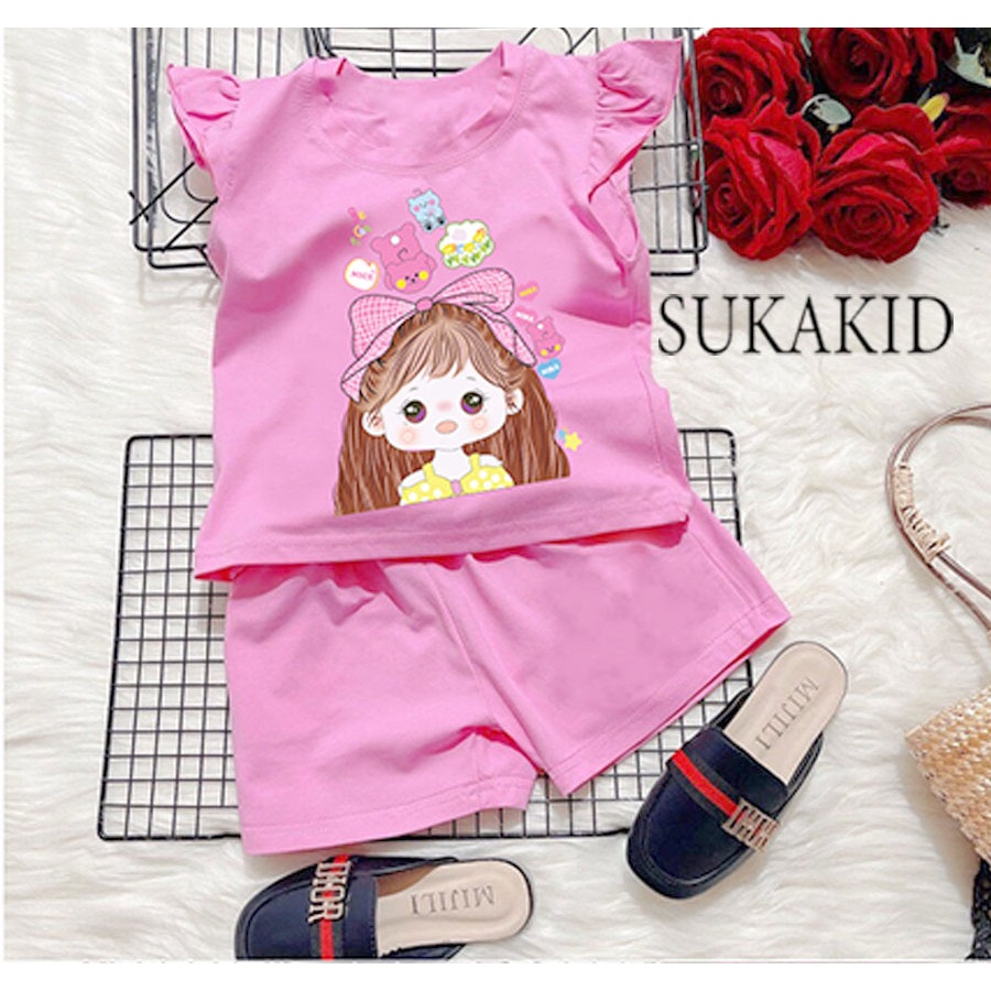 Bộ đồ bé gái tay cánh tiên hinh bé gái cột nơ gấu từ 6kg đên 30kg.BDBG59.