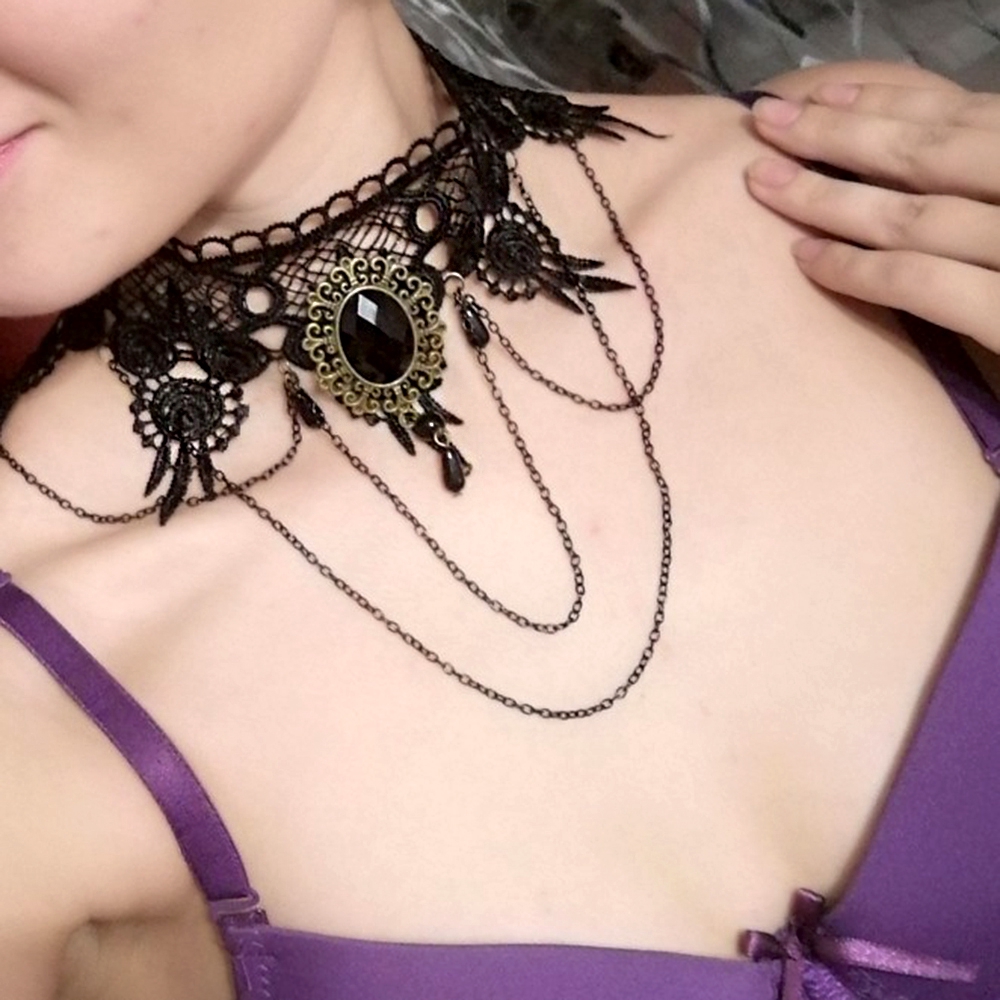 LUCKY Sexy Jewelry Victorian Steampunk Style Vintage Black Lace Necklace