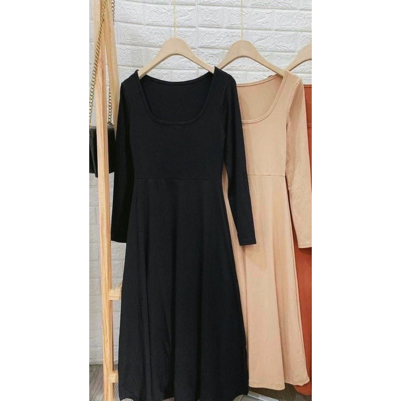 Đầm cổ vuông thun dài tay | BigBuy360 - bigbuy360.vn