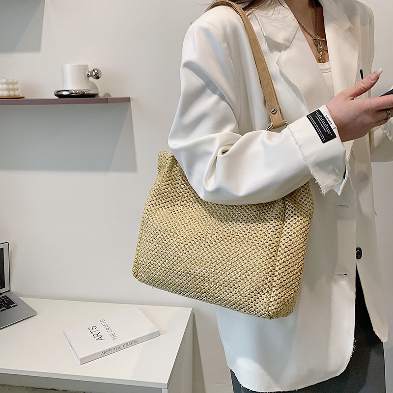 Túi đeo chéo JASMIN NOIR nắp gập bằng cói thiết kế đơn giản thời trang cho nữ