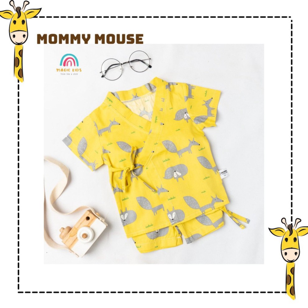 freeship Bộ ngủ Pyjama cộc tay họa tiết hoạt hình, đồ bộ Yukata dễ thương cho bé