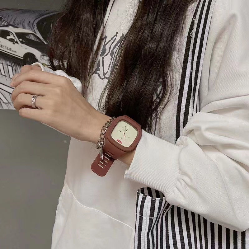 Đồng Hồ Đeo Tay Mặt Vuông Phong Cách Hàn Quốc Cổ Điển Dành Cho Nam Nữ