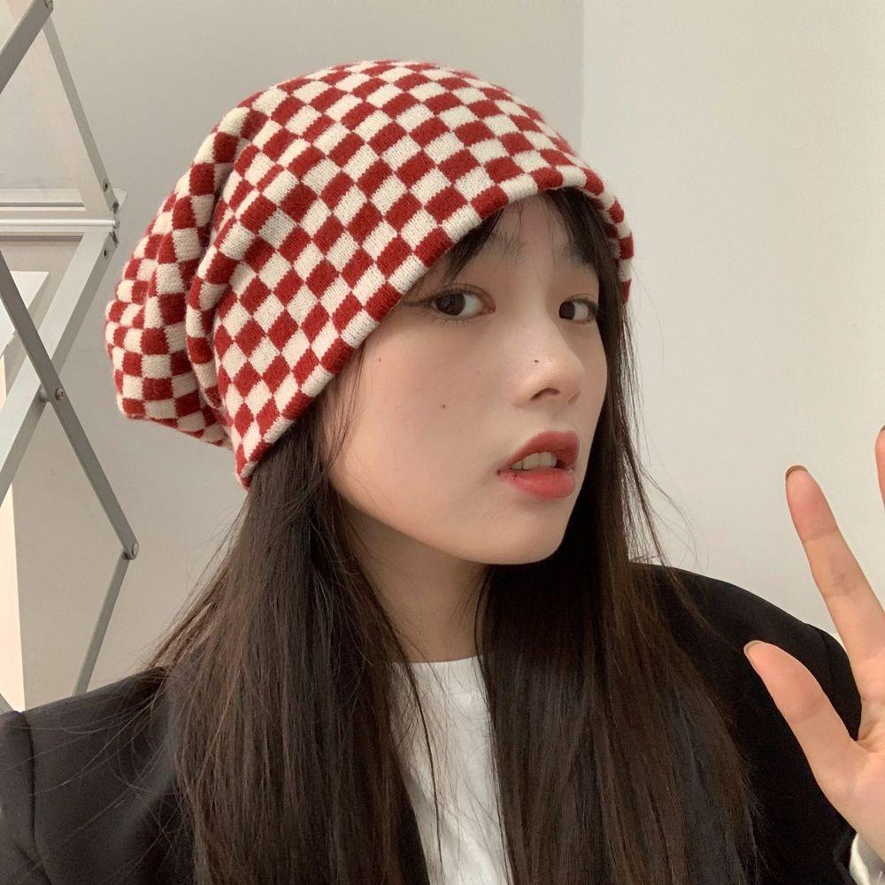 TWINKLE Mũ Len Beanie Họa Tiết Caro Đơn Giản Ấm Áp Mùa Thu Đông Cho Cặp Đôi