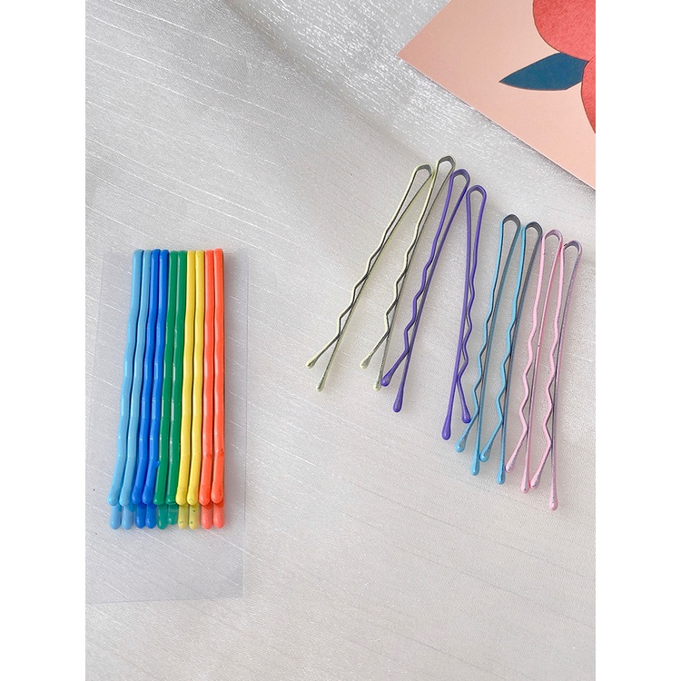 Set 10 Cái Kẹp Tóc Màu Sắc Đơn Giản Phong Cách Hàn Quốc Kẹp Gợn Sóng Màu Kẹo Phụ Kiện Tóc Nữ