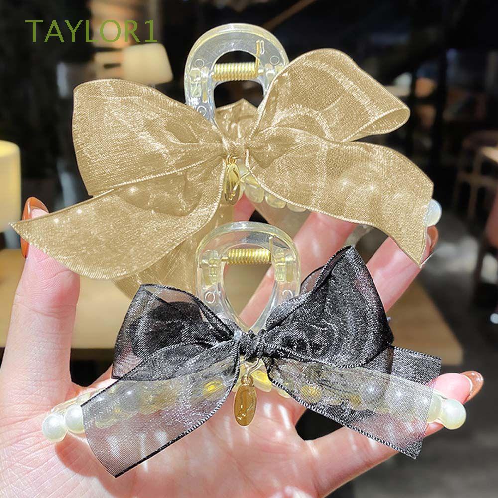 Kẹp Tóc Hình Nơ Phối Hạt Ngọc Trai Bằng Nhựa Acrylic Nhiều Màu Phong Cách Hàn Quốc Cho Nữ Taylor1