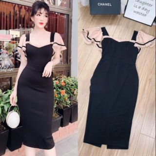 Đầm ôm phối voan ( Size S-M-L-XL) tay cánh tiên Hàng Thiết Kế