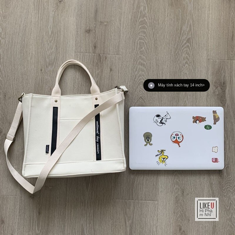 Túi Vải Canvas Dày Đựng Máy Tính Khổ A4 13Inch Kèm Khóa Kéo Cho Học Sinh Sinh Viên