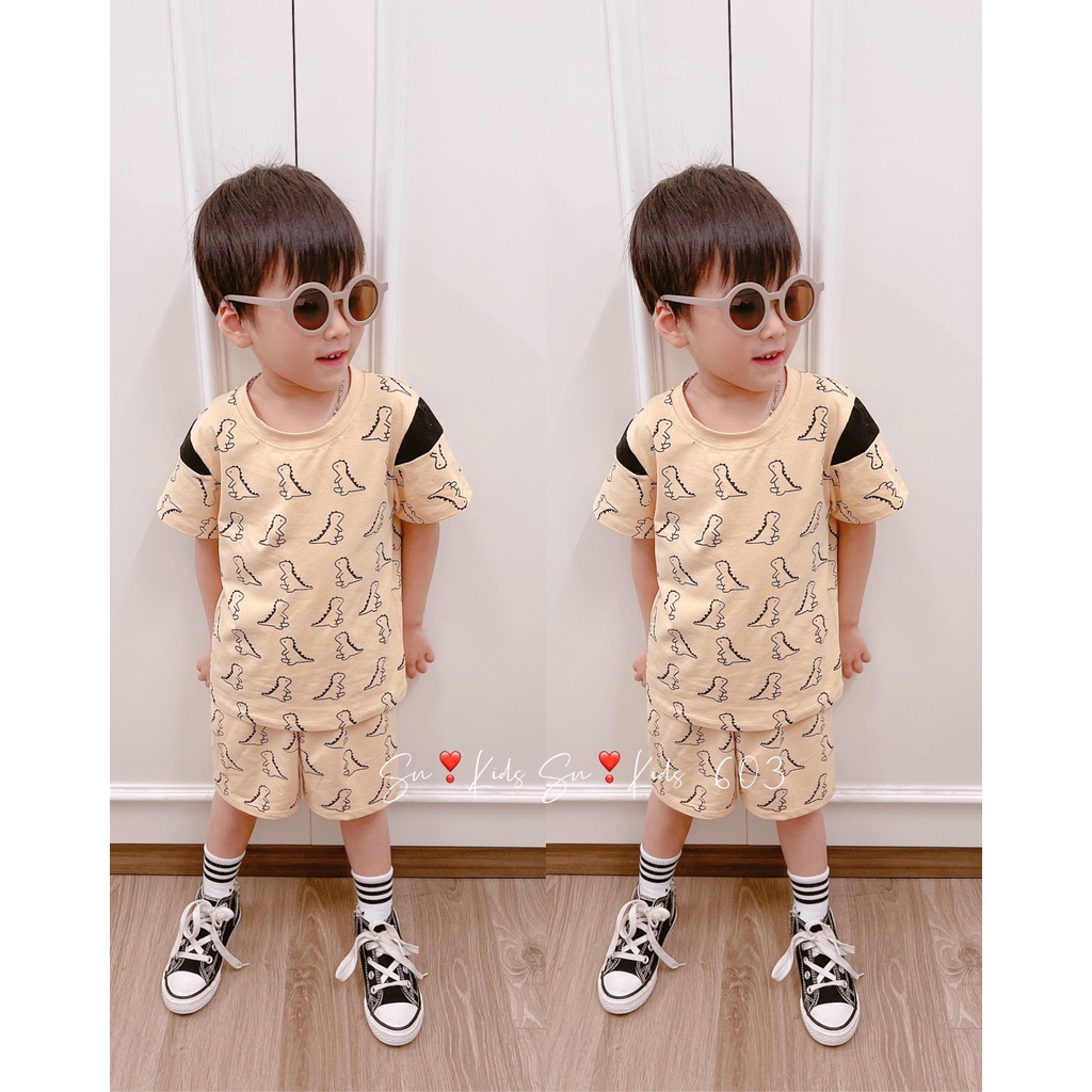 Quần áo cho bé trai, bộ cotton KL tay phối 3 màu cho bé