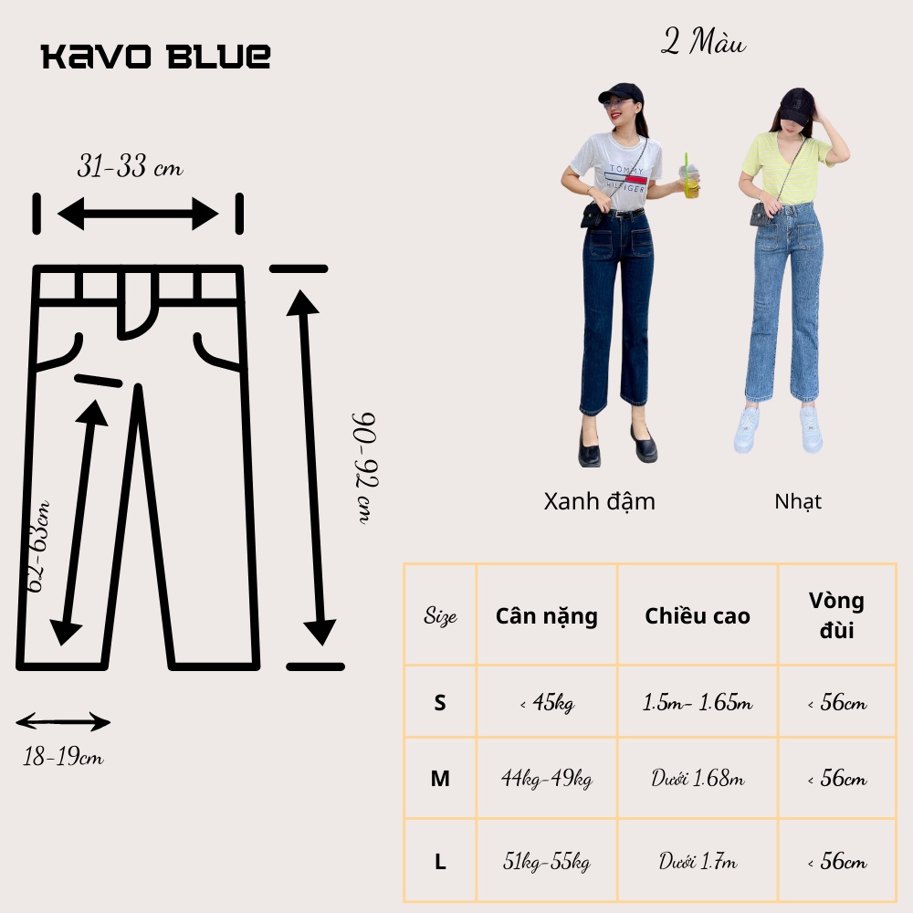 Quần Bò Nữ Ống Đứng KAVO BLUE Quần Jean Túi vuông