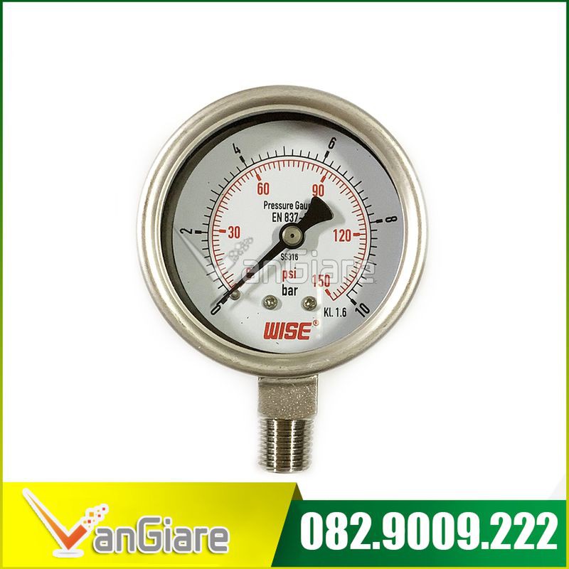 Đồng hồ đo áp suất nước khí hơi, chân không, chân đứng - WISE