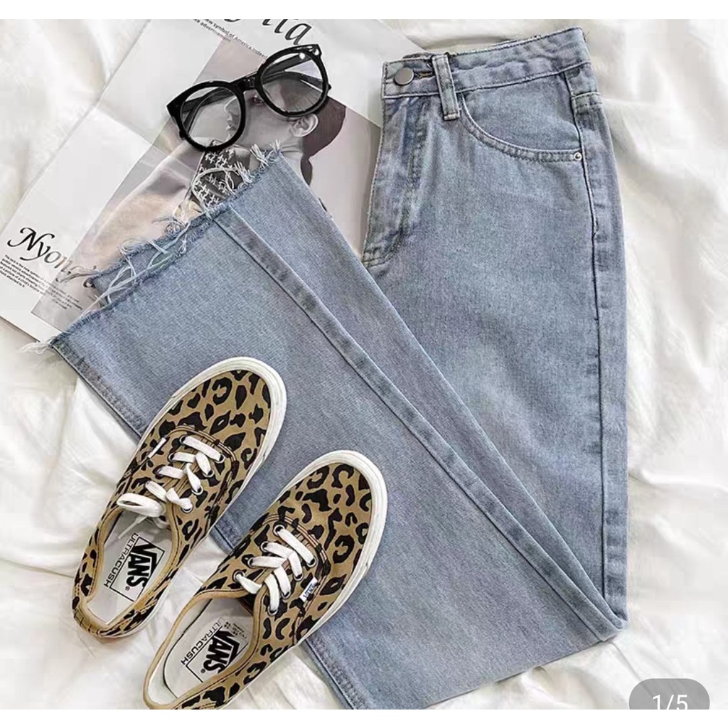 Quần jean bò ống rộng quần ống suông nữ lưng cao cạp cao màu xanh đẹp hot năm 2022 SKShop22 | BigBuy360 - bigbuy360.vn