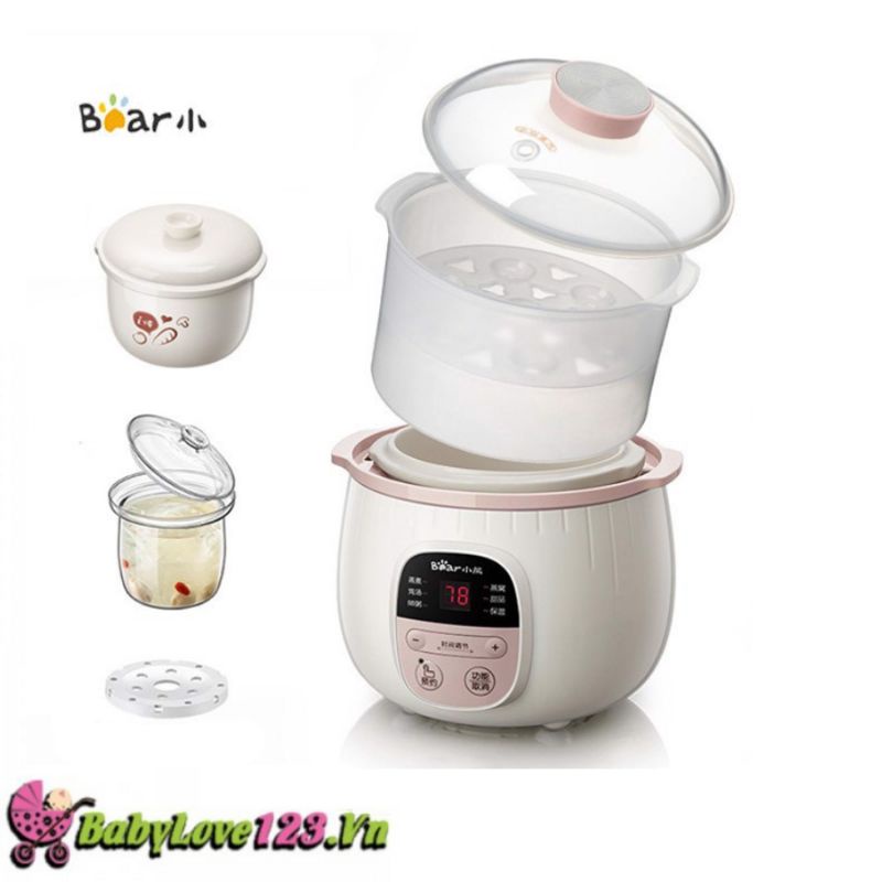 Nồi Bear 0.8L Nấu Cháo - Ninh - Hầm - Hấp - Chưng Cách Thủy (Bản Quốc Tế)