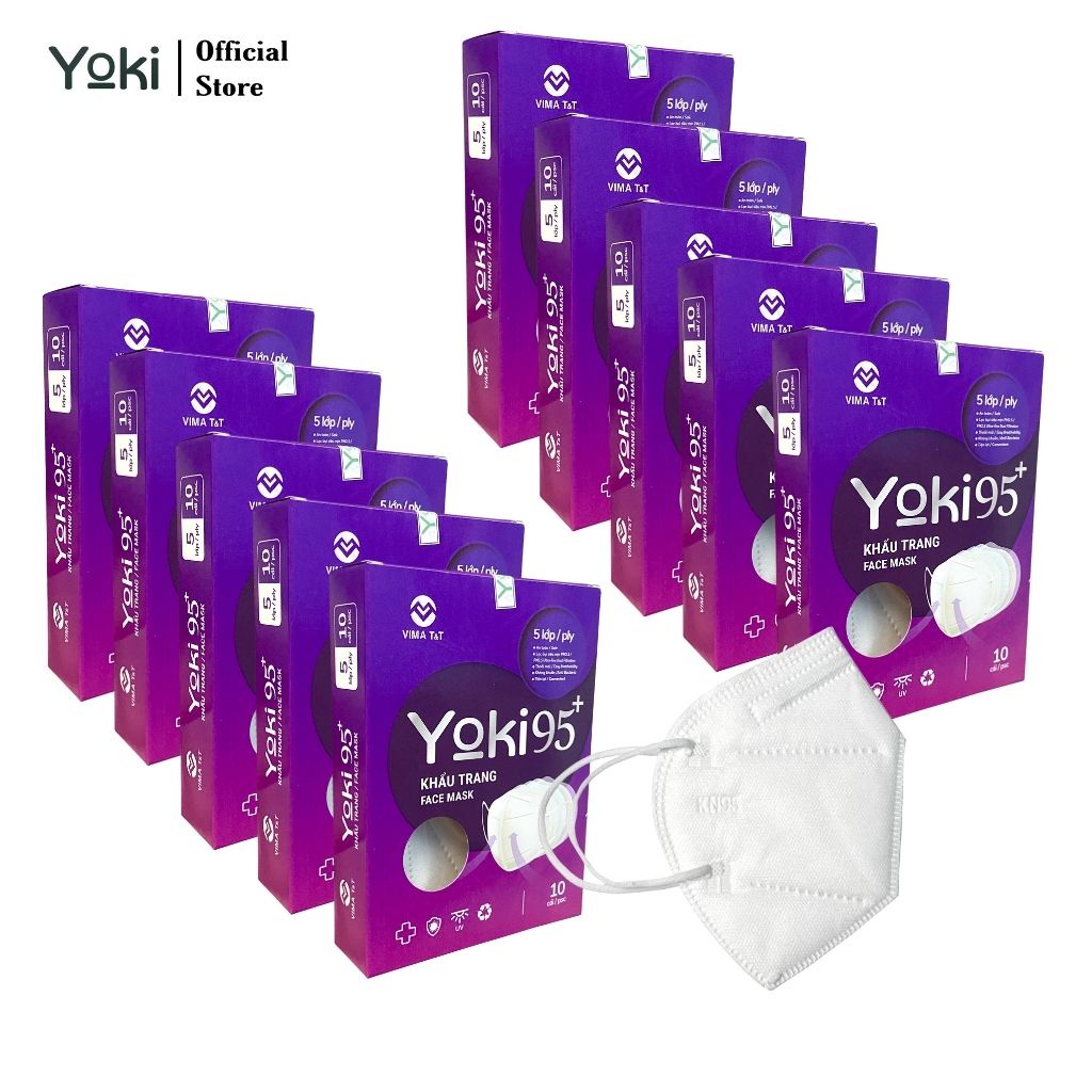 [KN95+] Combo 10 Hộp Khẩu Trang YOKI KN95+ 5 Lớp (Tiêu Chuẩn Xuất khẩu BFE ≥95%, Hộp 10 Cái)