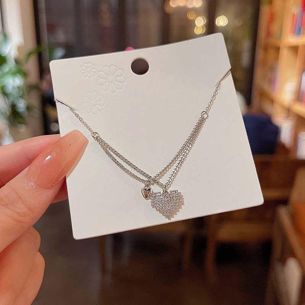 ANEMONE Vòng cổ Thép Titan Mặt Trái Tim Đôi Lấp Lánh Thời Trang