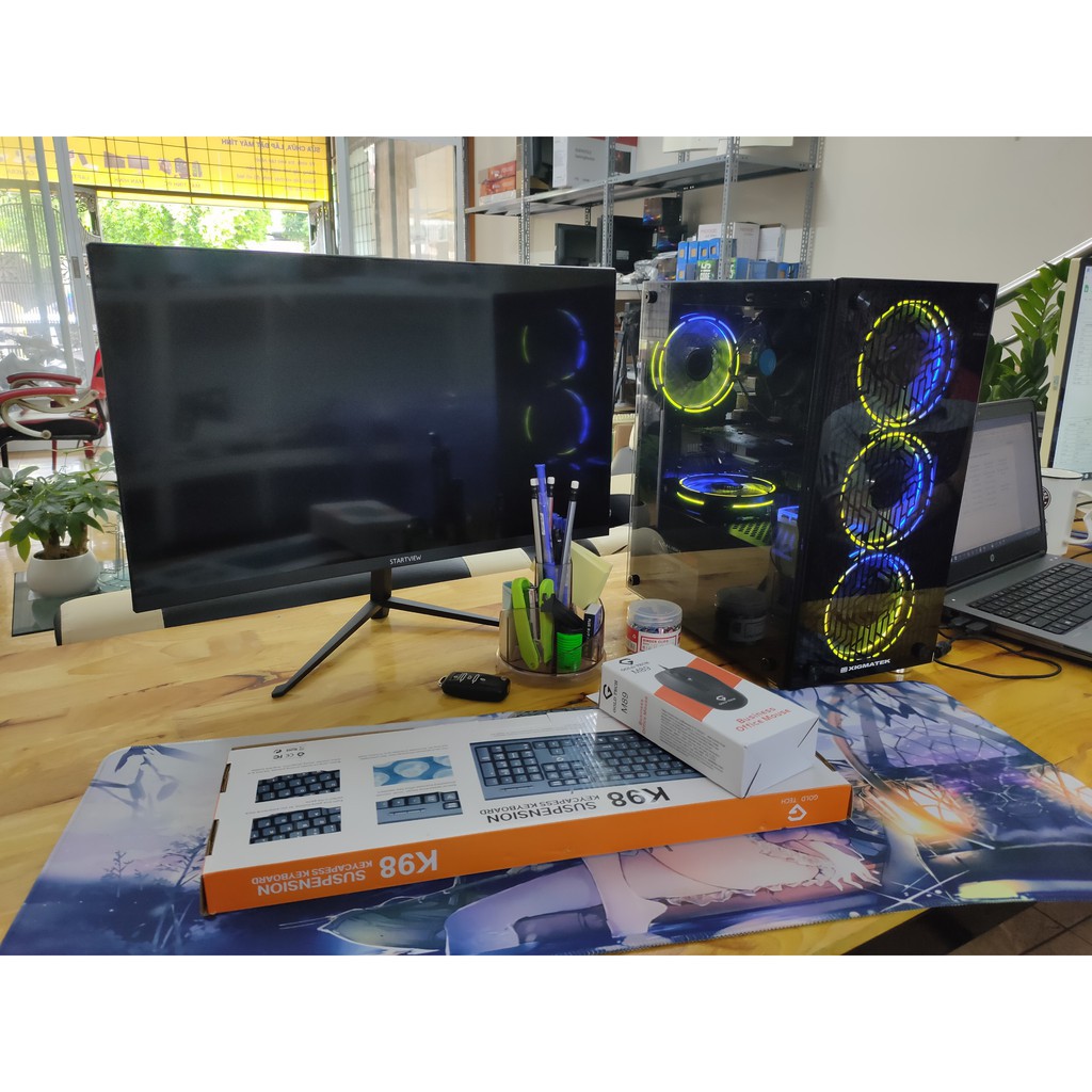 Máy tính chơi game giá rẻ, chơi Liên Minh, Đột Kích, Fifa online 4, PUBG, vỏ kính fan led màn hình 24" mới | BigBuy360 - bigbuy360.vn