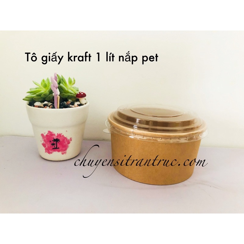Combo 10 tô giấy kraft 1000ml nắp pet đựng bánh