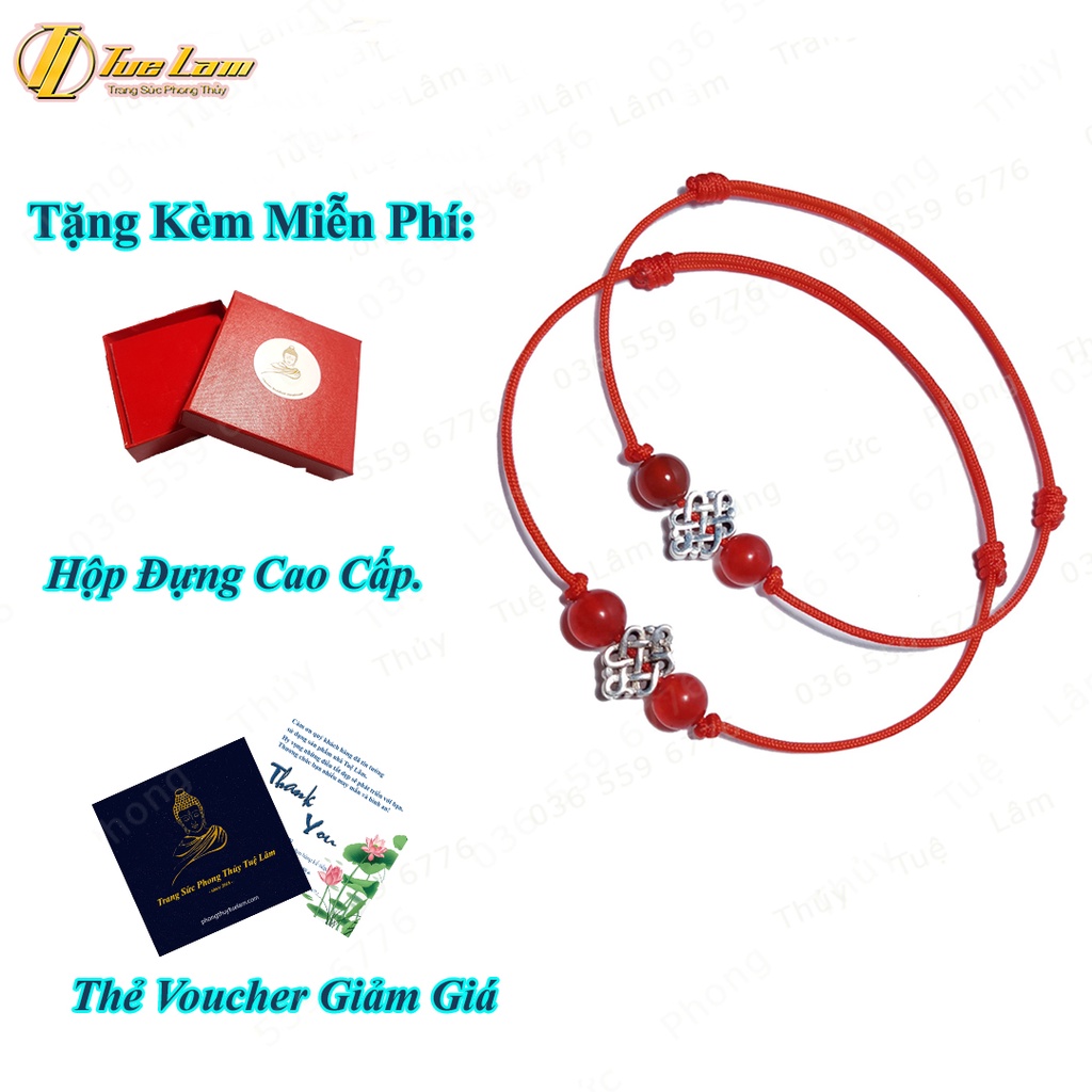 Vòng tay chỉ đỏ may mắn mix charm bạc họa tiết cát tường bình an - Tuệ Lâm