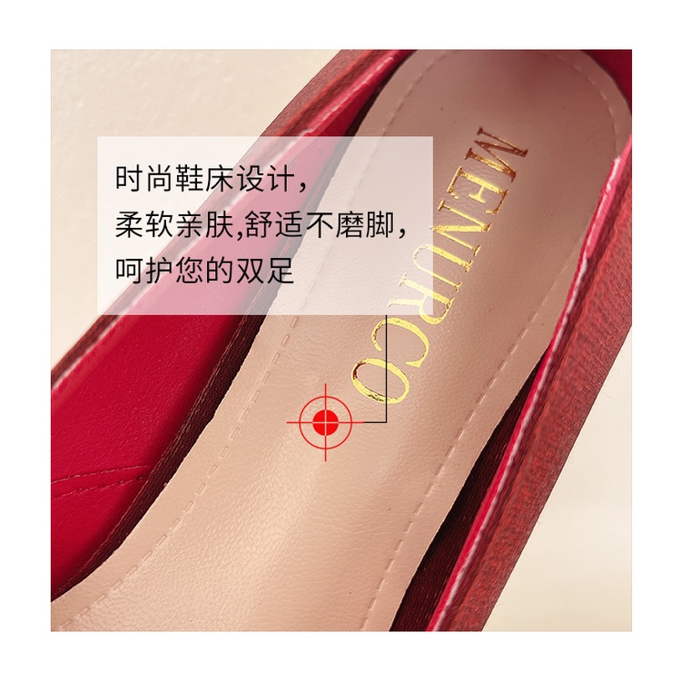 High Heel Women 2021 Spring New French Pearl Pointed Red Wedding Shoes Bridesmaid Shoes Thick With Shallow Mouth Single