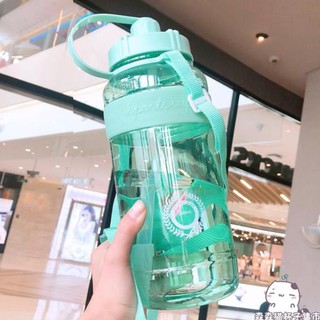 Bình Đựng Nước Chia Vạch Kèm Ống Hút Có Dây Quai Đeo Thể Thao, Du Lịch Cute