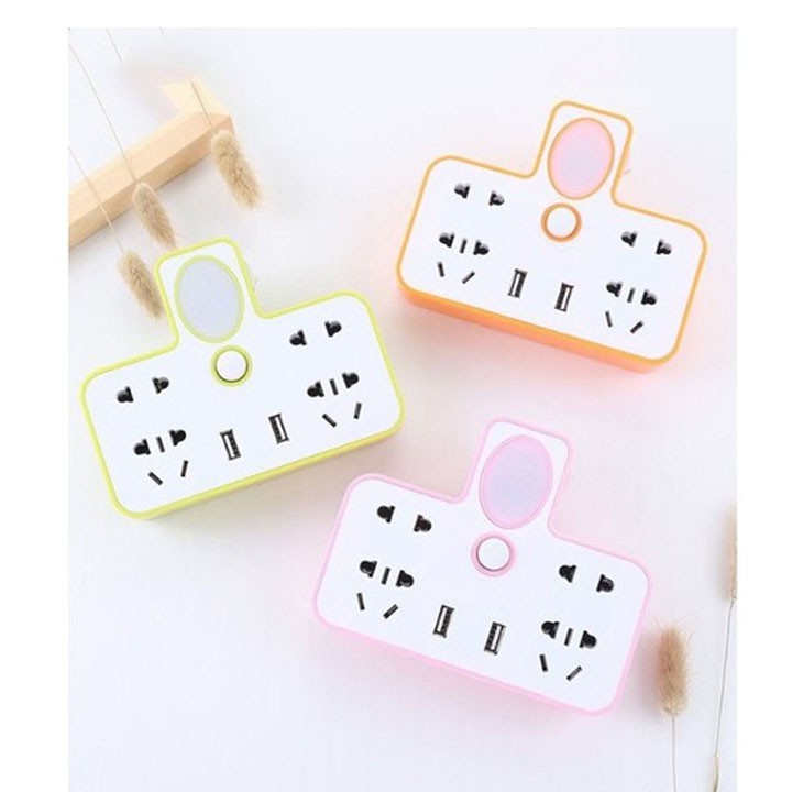 Ổ Điện Phát Sáng Chữ T 4 💖FREESHIP💖 Ổ 2 USB - Cắm 3 Chấu Đa Năng Tiện Dụng