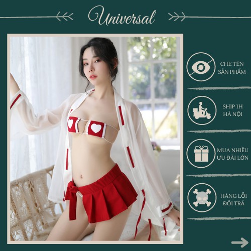 Đồ Cosplay Y Tá Kimono Sexy Gợi Cảm Có Áo Choàng - Bộ Đồ Ngủ Y Tá Kimono Cổ Trang Nhật Bản Sexy UNIVERSALXXX - DCP13