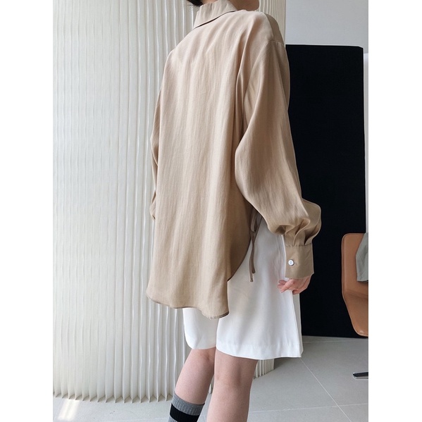 Áo sơ mi chất liệu tơ thắt nơ eo - A002