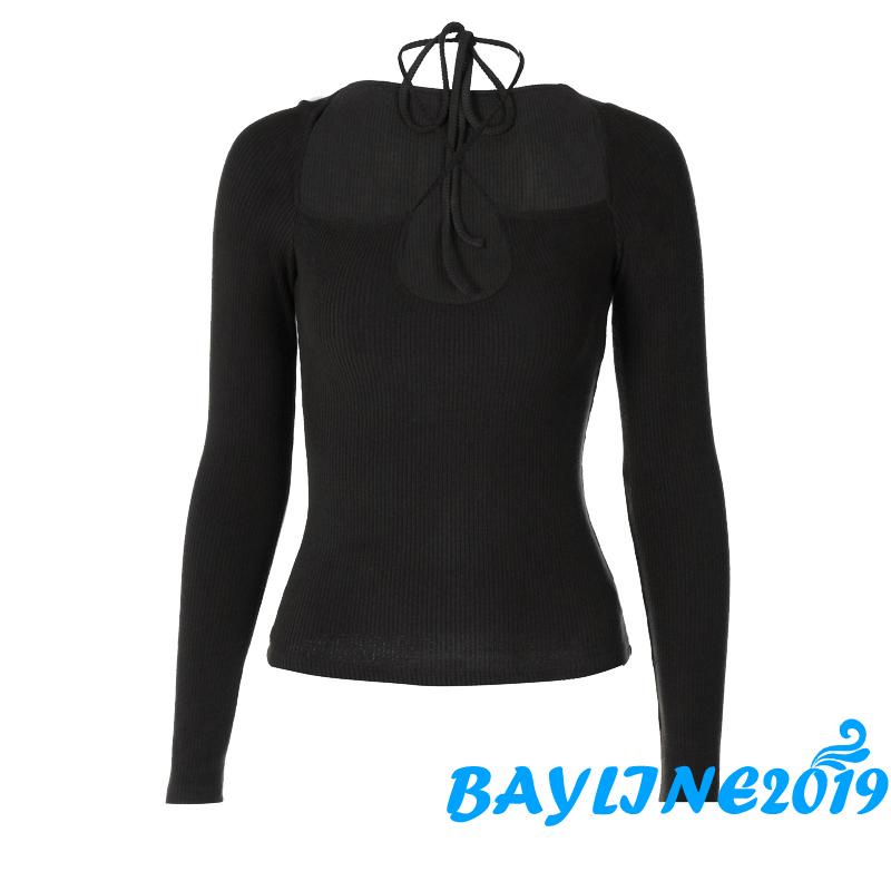 Áo kiểu tay dài cổ vuông màu sắc thời trang xuân thu cho nữ