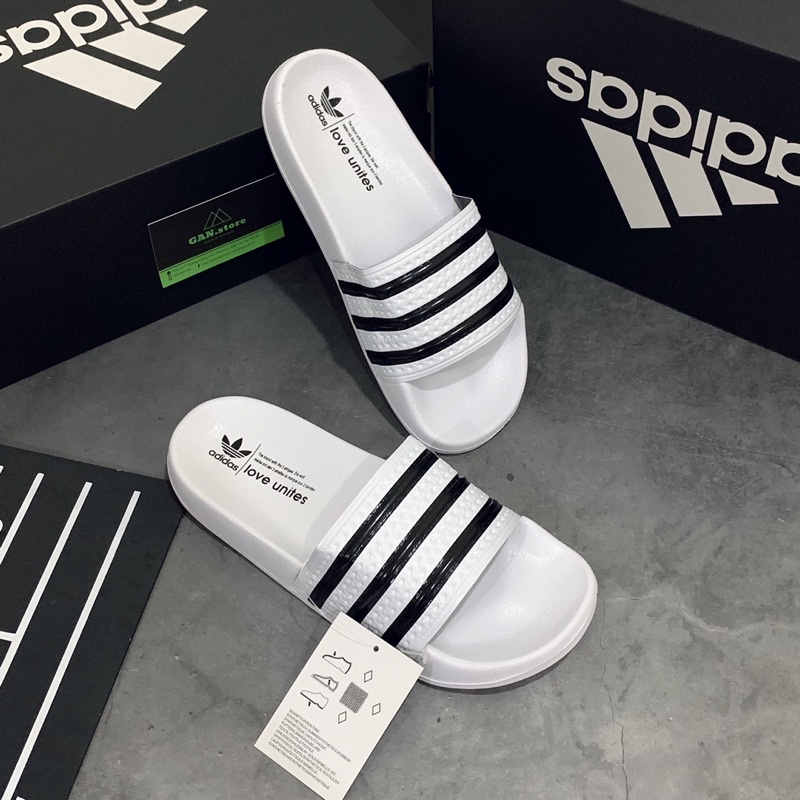 DÉP ADIDAS Adilette Trắng 3 Sọc Đen - Dép Siêu Nhẹ Full Box