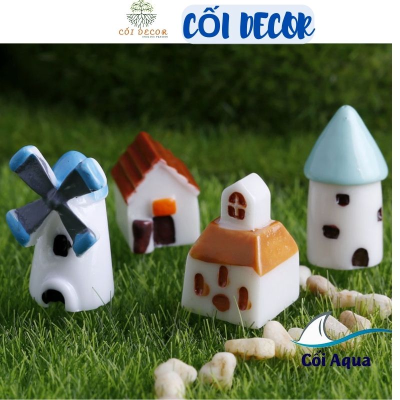 Tiểu cảnh mini  ❤️ Terrarium ❤️ Nhà thờ, Cabin, lâu đài, cối xay gió trang trí sen đá, sân vườn, bể cá, bể terrarium