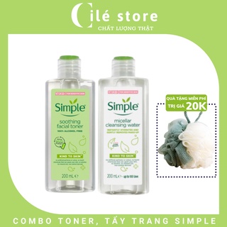 Combo simple nước tẩy trang micellar water 200ml + nước cân bằng da dịu nhẹ soothing facial toner 200ml