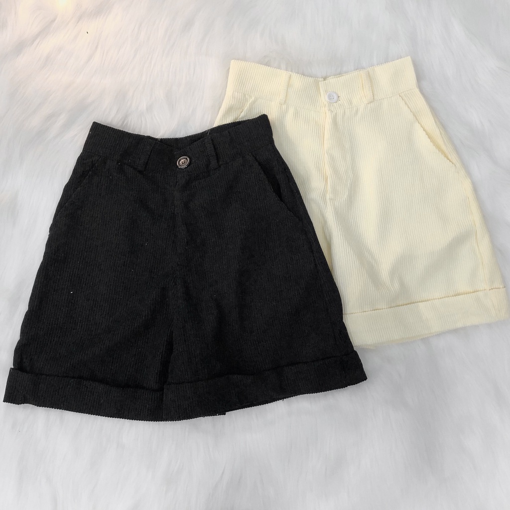 Quần Short Nữ Nhung Gân Form Rộng Unisex