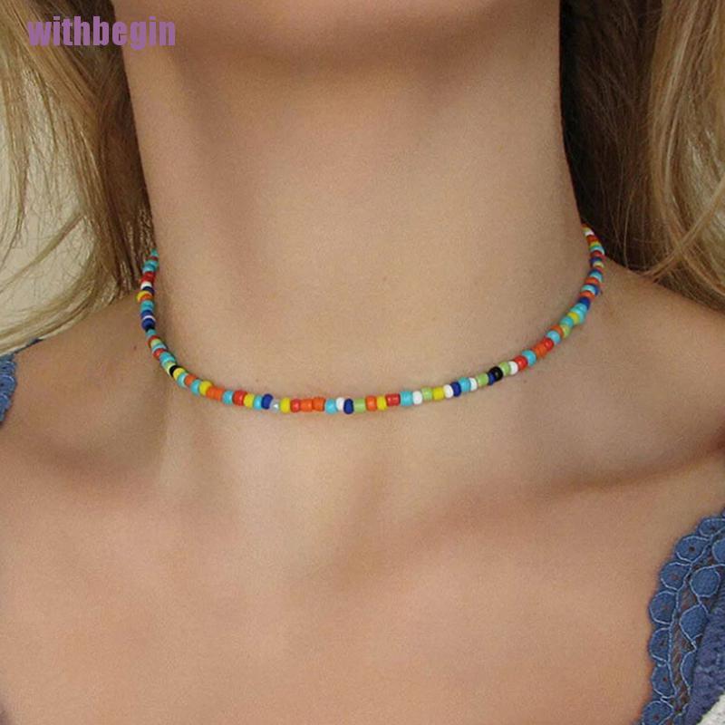 Vòng Cổ Choker Handmade Đính Hạt Màu Sắc Cầu Vồng Phong Cách Bohomian