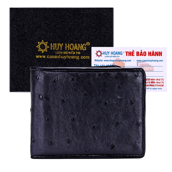 Bóp nam da đà điểu Huy Hoàng da bụng màu đen HP2405
