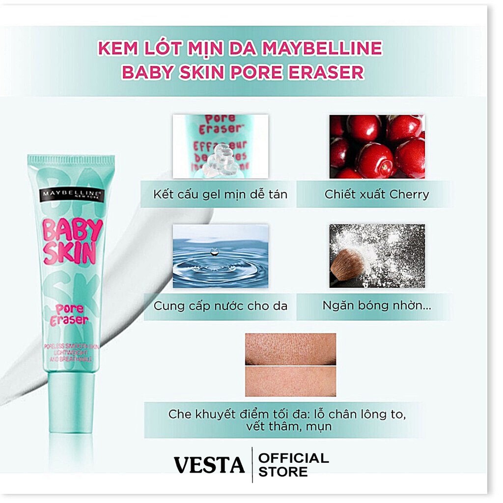 Kem Lót Trang Điểm Maybelline Mịn Da Che Khuyết Điểm Baby Skin 22ml Baby Skin Pore Eraser