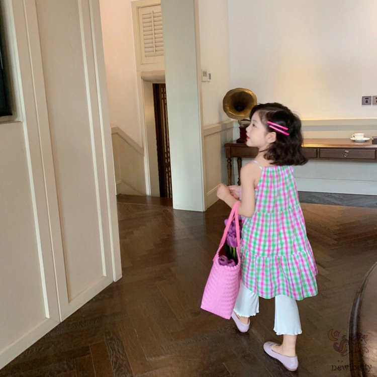 Đầm Sát Nách Đi Biển Mùa Hè In Họa Tiết Kẻ Sọc Phong Cách Hàn Quốc Cho Bé Gái