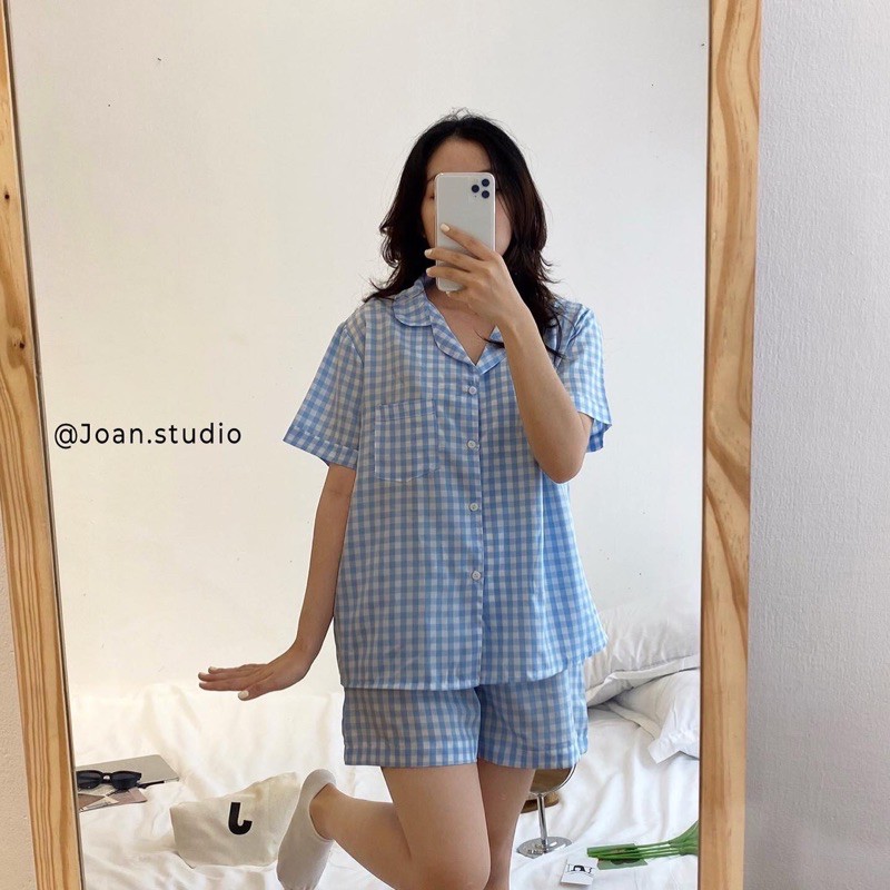 CARO PYJAMA Đồ Ngủ Nữ, Đồ Mặc Ở Nhà Chất Kate Bộ Ngắn