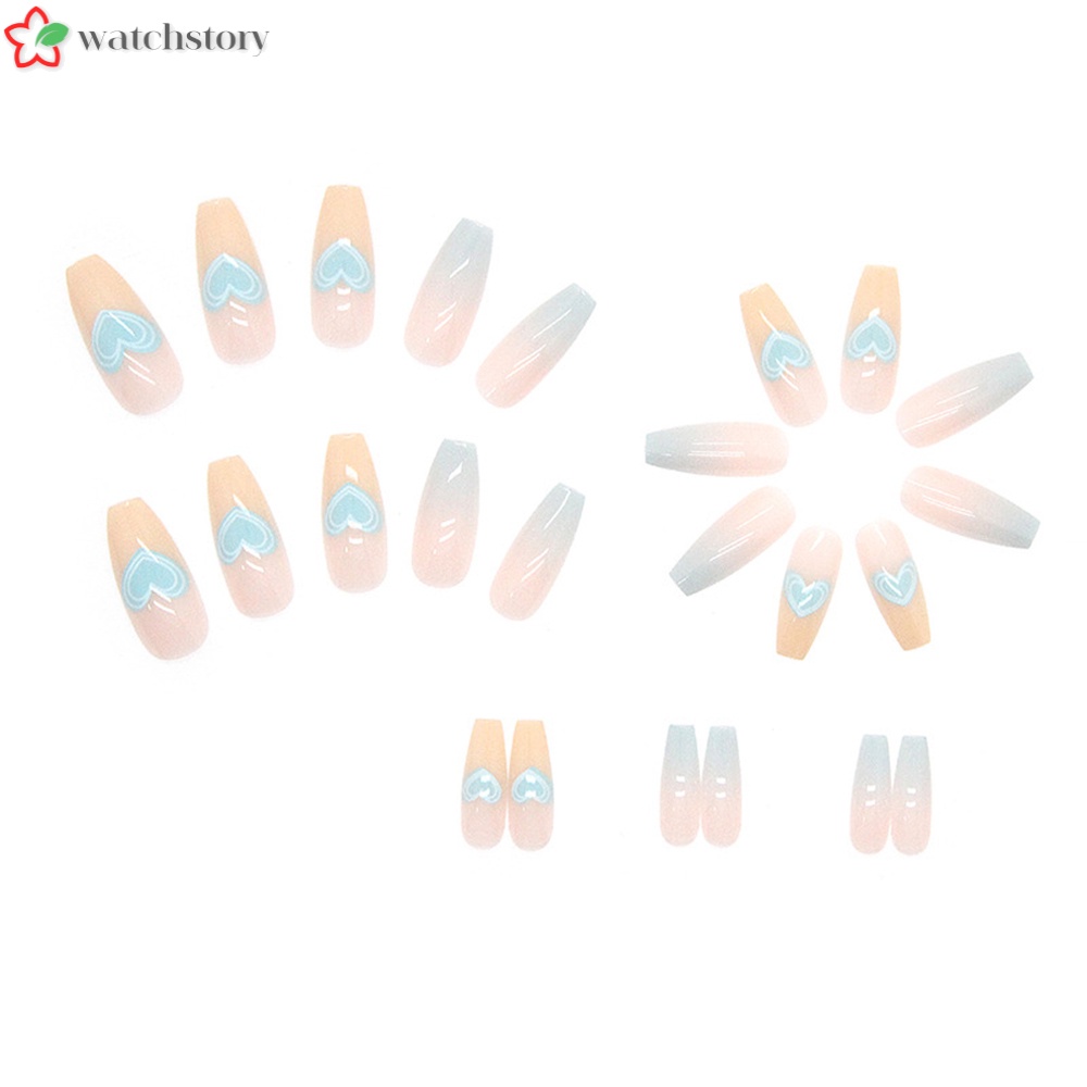 Bộ 24 Móng Chân Giả Hình Trái Tim Màu Xanh Dương Gradient Thời Trang Cho Nữ Và Phụ Nữ DIY