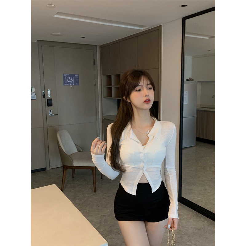 Áo dệt kim tay dài dáng ôm lưng cao gợi cảm thời trang Hàn Quốc | BigBuy360 - bigbuy360.vn