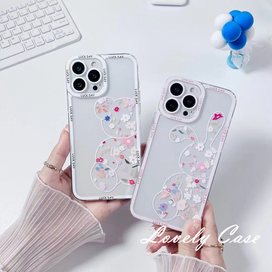 Ốp Điện Thoại Mềm Trong Suốt Họa Tiết Hoa / Gấu / Thỏ Cho IPhone 14 13 12 11 Pro Max X XR Xs Max 8 7 6 6s Plus SE 2020