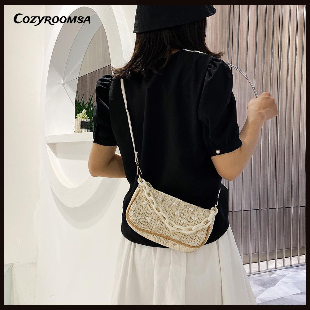 Fashion Women PU Woven Lace Flower Shoulder Crossbody Bag Chain Handbag