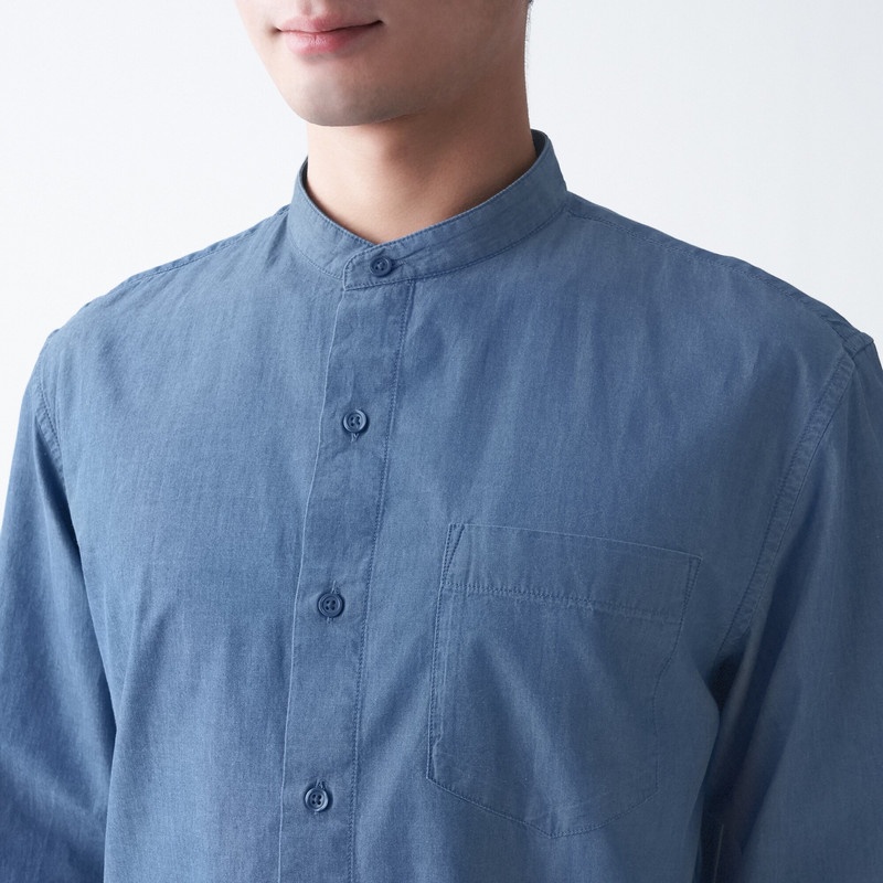 Muji Áo Sơ Mi Vải Chambray Cotton Ấn Độ Cổ Trụ