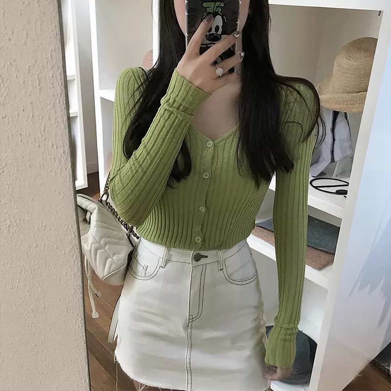 SUXI Áo Khoác Cardigan Dệt Kim Tay Dài Cổ Chữ V Chống Nắng Thiết Kế Mới Thời Trang Theo Phong Cách