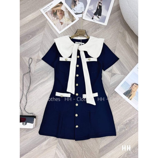 Váy nơ cổ viền khuy L1