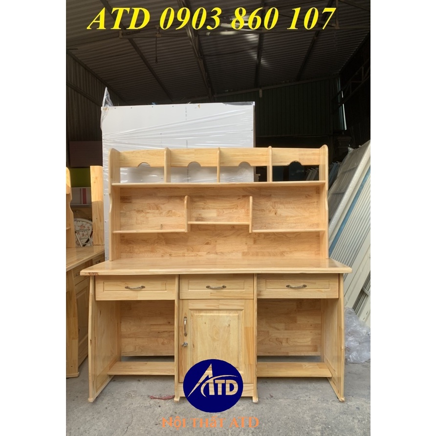 Bàn học sinh gỗ đôi thông tự nhiên cho 2 bé ngồi học thoải mái y hình 100% hcm bình dương