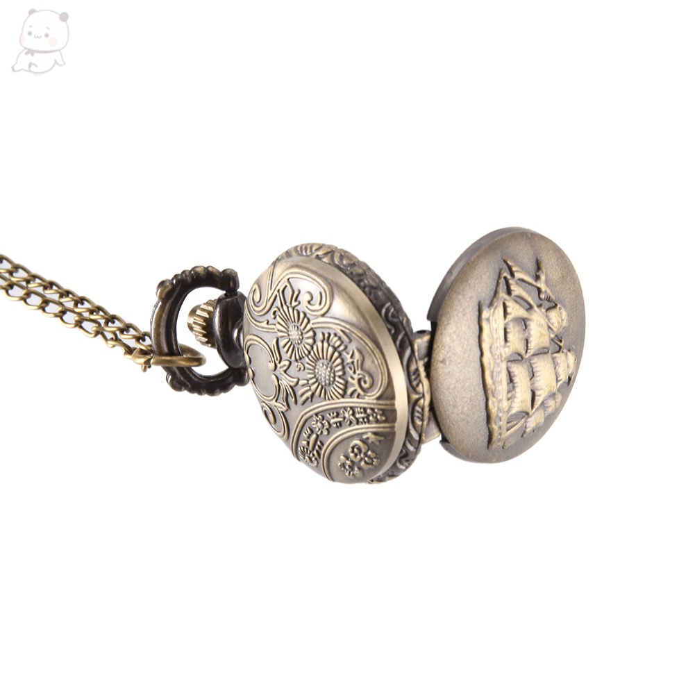 Đồng Hồ Bỏ Túi Màu Đồng Họa Tiết Thuyền Buồm Phong Cách Vintage