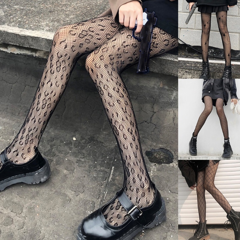 Xiangbao Quần Tất Lưới Nylon Jacquard Kẻ Sọc Ngôi Sao Màu Đen Gợi Cảm Cho Nữ